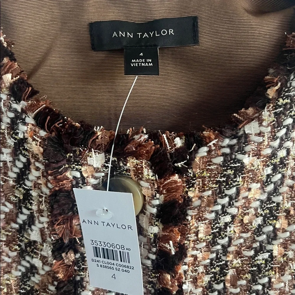 Ann Taylor Metallic Fringe Tweed Blazer Jacket Brown Size 4 NWT - Picture 9 of 12